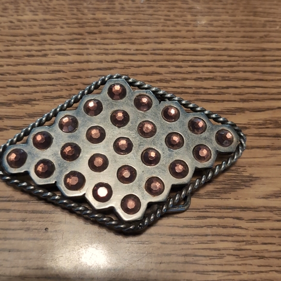 Vintage Ladies Handcrafted Diamond Shaped Belt Buckle with Pink Rhinestones - Picture 1 of 6